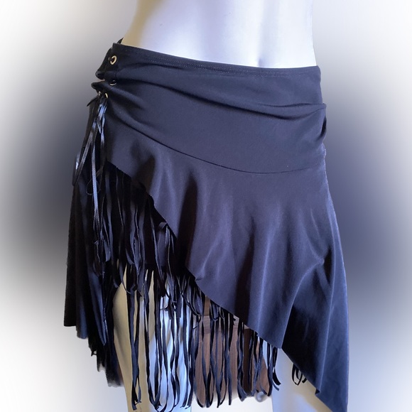 carabella Dresses & Skirts - Ladies 90’s retro goth cowgirl black lace fringe Y2K rocker skirt